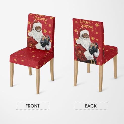Horaldaily CHRISTMAS-CHAIRCOVER 4Pcs Christmas Dining Chair Covers,Black Santa Stretch Removable Washable Slipcover Chair Protector thumb #4