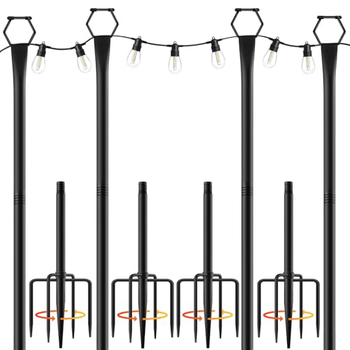 4 Pack String Light Poles for Outside, 10Ft Light Poles for Outdoor String Lights, Adjustable Outdoor String Light Poles - Detailed View