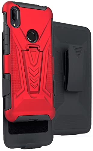 Case with Clip for Jitterbug Smart3 Phone, Nakedcellphone [Red] Rugged Hybrid Cover [with Kickstand] and [Rotating/Ratchet] Belt Hip Holster for Jitterbug Smart 3 (2021) for Seniors (aka Lively Smart)