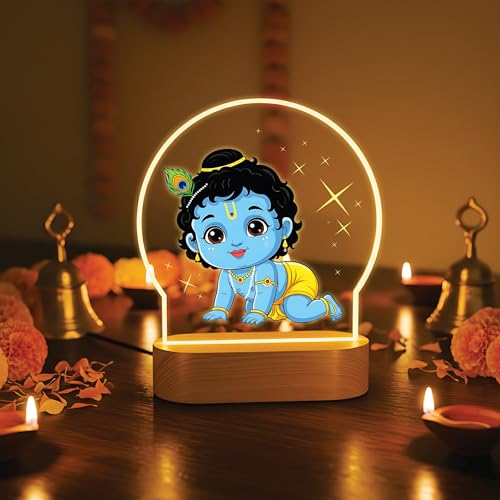 Image of Giftplease Cute Baby Krishna Color-Printed LED Lamp - Ladoo Gopal Night Light with Warm Yellow Glow | Spiritual Home Decor, Mandir Light & Gift for Janmashtami, Kids' Room & Housewarming GL 19