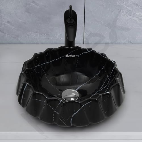 Image of Plantex Ceramic Basin for Bathroom /Table Top Wash Basin /Washbasin for Living Room /Restaurant (Marble Finish, 17 x 15 x 6 Inch)