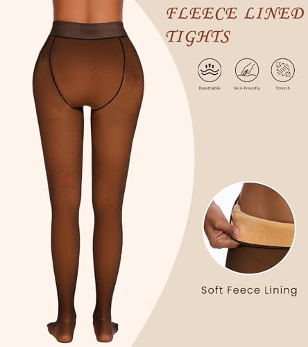 Image of Fleece Lined Tights for Women, Thermal Tights, High Waist Tummy Control Fake Translucent Pantyhose for Winter