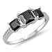 3 Stone Princess Cut Simulated Black Onyx .925 Sterling Silver Ring Size 7