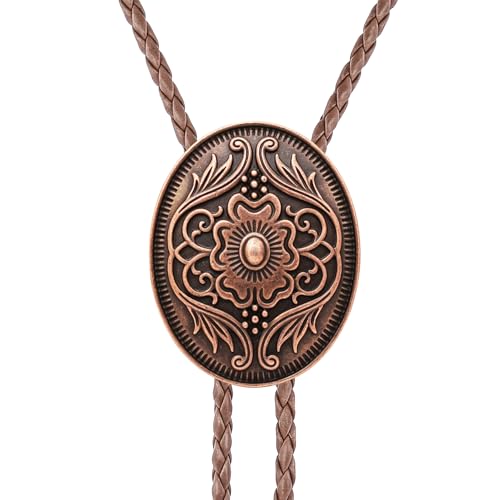 Image of GelConnie Floral Bolo Tie for Men Womens Bolo Tie Necklace Native American Black Men's Bolo Ties Western Cowboy Bolero Ties