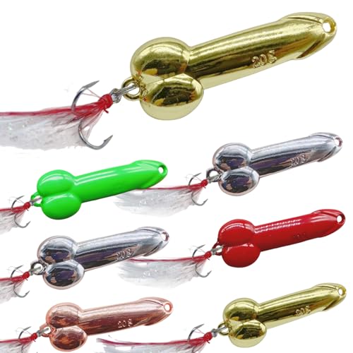 DAMIDEL 7Pcs Topwater Fishing Lures Bait Kit, 5g/10g/15g/20g Bass Fishing Lure with Custom Made Trebles Hooks, Mixed Red and White Feathers, Gold, Silver, Green, Red Copper Colours (10g)