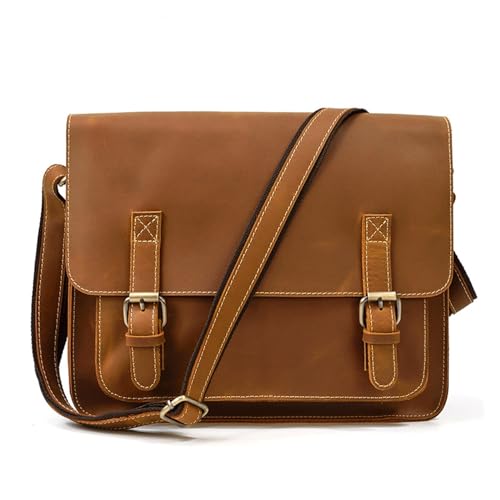 Large Capacity Crazy Horse Leather Shoulder Bag Crossbody Clamshell Vintage Briefcase