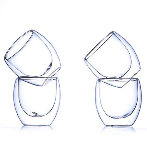 P-PLUS INTERNATIONAL Double Wall Insulated Heat Resistant Coffee Cups | Clear Tea Coffee Cup with Handle | Glass Coffee Mug | Espresso, Latte, Cappuccino, Tea | 250 ml | Pack of 4