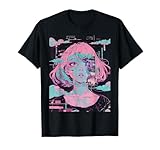 Anime Girl Vaporwave Glitchcore Pastel Goth Distressed T-Shirt