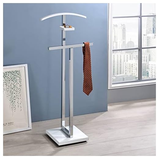 Kings Brand Furniture - Vaccaro Metal & Wood Suit Valet Stand, Clothes Rack, White/Chrome