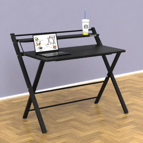 Image of InnoFur Meleti Folding,Multi Purpose, Study, Adjustable Portable, Work from Home, Laptop, Computer, Writing, Dining, Utility Table with Bookshelf (Large, Black 100x73x85 CM)