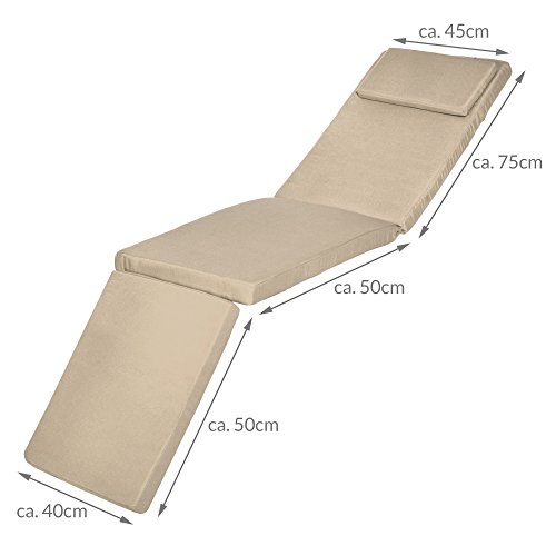 Beautissu Luxus Deckchair Auflage Sonnenliege 175x45x5cm LoftLux DC – Bezug Abnehmbar – Polsterauflage für Liegestuhl Auflage Gartenliege Polster – Liegenauflage Gartenmöbel Kissen Natur