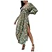 yuwo Abito lungo da donna estivo con scollo a V stampato a 3/4 manica collo vita abito Boho, Verde, S