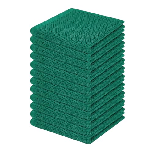 Image of Homaxy 100% Cotton Waffle Weave Kitchen Dish Cloths, Ultra Soft Absorbent Quick Drying Dish Towels, 12 x 12 Inches, 12-Pack, Dark Green