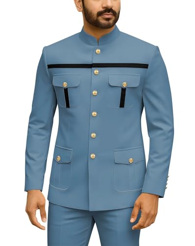 TUXBURNTXZ Mens African Suits Dusty Blue Regular Fit 2 Piece