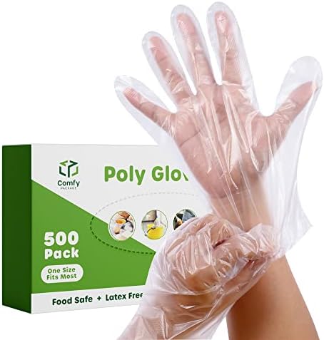 [500 Count] Disposable Poly Plastic Gloves for Cooking, Food Prep and Food Service | Latex & Powder Free - One Size Fits Most