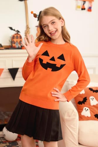 Image of Girls Halloween Pattern Knit Sweater Funny Pullover Y2K 6-14 Years