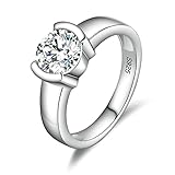 Beydodo Anillo de plata para mujer, anillo solitario con circonitas, talla 8 a 25, anillo de mujer, 13, Cubic Zirconia