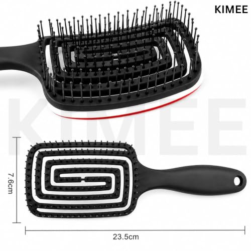 Image of KIMEE Vented Detangling Hair Brush (Pack of 2) - Flexible Spiral Curved Head for Faster Blow Drying - Pain-Free Detangler for Wet or Dry Hair - Scalp Massage Bristles with Non-Slip Matte Grip