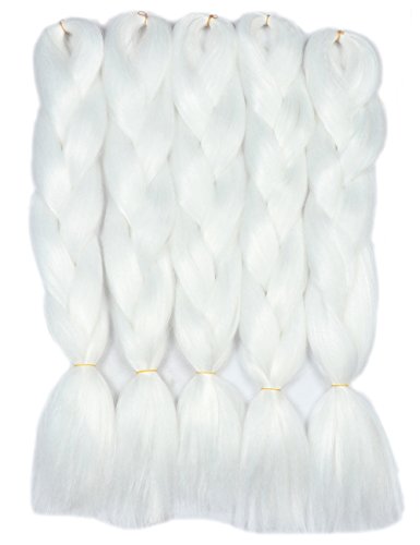 Fani Kanekalon Braiding Hair Extensions Pure White Color Synthetic Crochet Braid Hair High Temperature Fiber Crochet Twist Braids 24Inch 5Pcs/Lot 100g/Pc