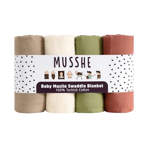 Muslin Swaddle Blankets - 4 Pack, 100% Organic Turkish Cotton