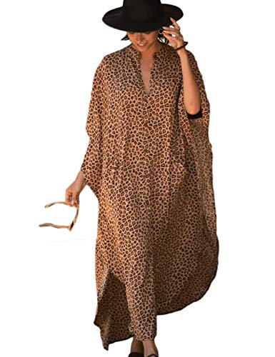 Eddoyee Womens Long Bathing Suit Coverups Loose Plus Size Beach Kaftan Dresses