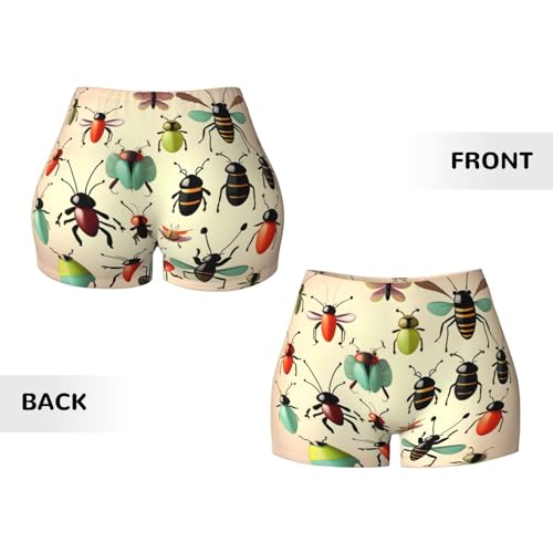 Cartoon Small Insects Pattern Sports Shorts, high Elastic Slim Fitness Pants, Suitable for Yoga/Leisure/Daily wear3