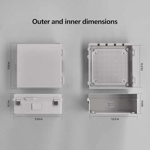 Image of Electrical Junction Box, Ventilated Design, Cable Grommets, Indoor /Outdoor Use with Mounting Panel & Hinged Cover. Waterproof IP 65. (Grey Cover, 13 inchx13 inchx5.1 inch)