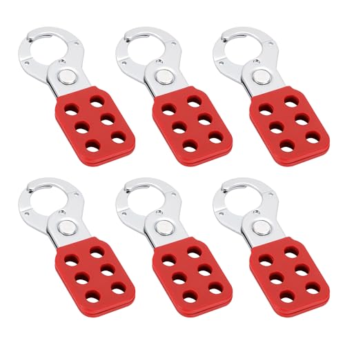 Image of Lock Out Tag Out Hasp, Steel Tamper-Proof Loto Hasp with Extended Jaw, Safety Lockout Kit with 6 Holes Interlock, Padlock Latch（6 Pack, Red）
