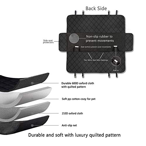 Dog Hammock, Rear Car Seat Cover for Dogs with Side Flaps, Water-proof Protector for Pet Rear Seat Cover, Heavy Duty Non-Slip Universal Size(137*147cm) with Dog Seat Belt for Cars Trucks & SUV(Black) - Image 6