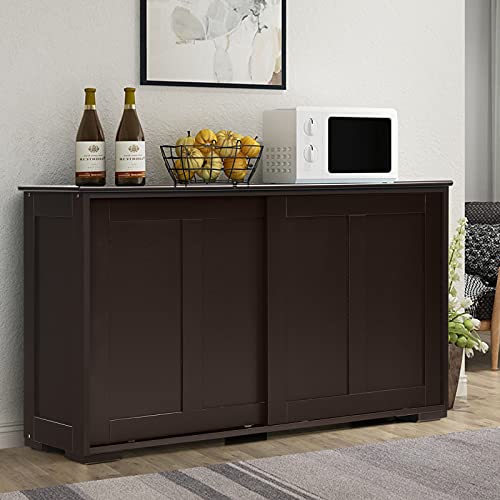 Byroce Buffet Cabinet Sideboard, Wood Storage Credenza Cupboard with Adjustable Shelf & 2 Sliding Doors, Stackable Coffee Bar Cabinet Console Table for Dining Room, Living Room, Kitchen (1, Coffee)