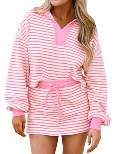 Ensemble 2 pièces rayé pour femme décontracté idéal pour vos moments de détente en rose