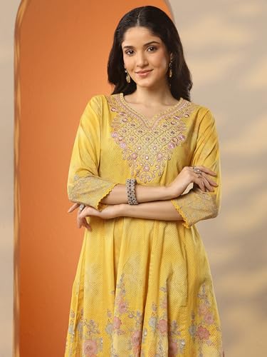 Image of Libas Printed Cotton Anarkali Kurta With Trouser and Dupatta | ethnic wear | bridal suit | occasion wear