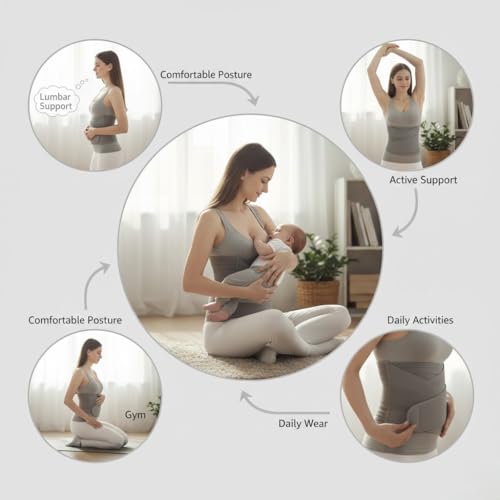 Image of Amazon Brand - Solimo 3-in-1 Post Pregnancy Abdominal Belt for Women - C-Section Abdomen Belt & Belly Wrap for After Delivery Recovery - Adjustable Postpartum Belt, Maternity Belt for Waist, Pelvis & Tummy Support (Free Size) (GREY)
