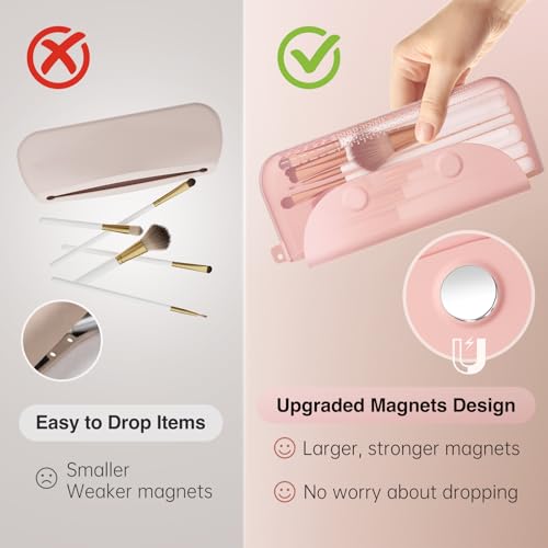 Silicone Makeup Brush Holder And Beauty Sponge Case, Travel Makeup Brush Case With Magnetic Closure, Makeup Sponge Holder 2 In 1 Stand Storage For Quick Drying Khaki4