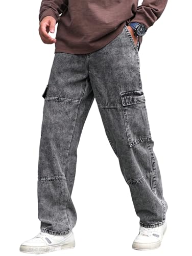 Image of URBAN POCKETS Jeans for Men | Denim Cargo Pants with Baggy Fit Utility Pockets & Streetwear Stitch Design (Cargo-U01-U02)
