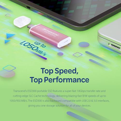 Image of Transcend 1TB ESD300 Portable SSD 1050MB /s Type C, Pink, Thumb Drive