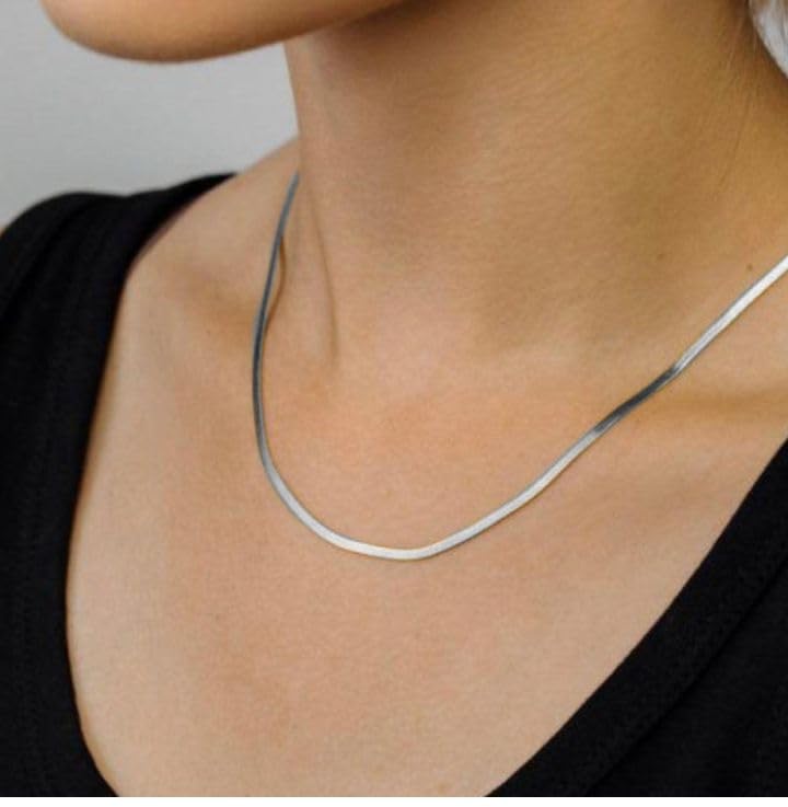 t trendy mart Antitarnish Classic Simple Stainless Steel Silver Flat Snake Herringbone Neck Necklace Chains for Girls & Women - 18 Inches - 3mm Thickness-picture-35