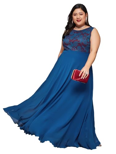 Image of Miss Chase A+ Women's Round Neck Sleeveless Georgette Floral Lace Fit & Flare Maxi Dress