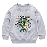 [ビューテ] マインクラフト 子供服 春秋 スウェット 長袖 クルーネック 男の子 女の子 綿100% キッズ 薄手 カジュアル 小学生 トップス プレゼント グレー 100CM