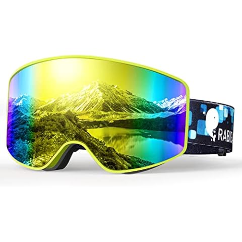 RABIGALA Ski Goggles Snowboard Goggles UV Protection Spherical Anti-fog Frameless Snow Goggles for Men Women Youth Adult (yellow-) Cover