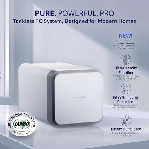 APEC Tankless Reverse Osmosis System, NSF 372 & 58 Certified 3 Stage Water Filtration Bottled Water Quality, High 1K GPD Faucet Flow, Efficient 2:1 Pure to Drain, Space Saving Design - Image 2
