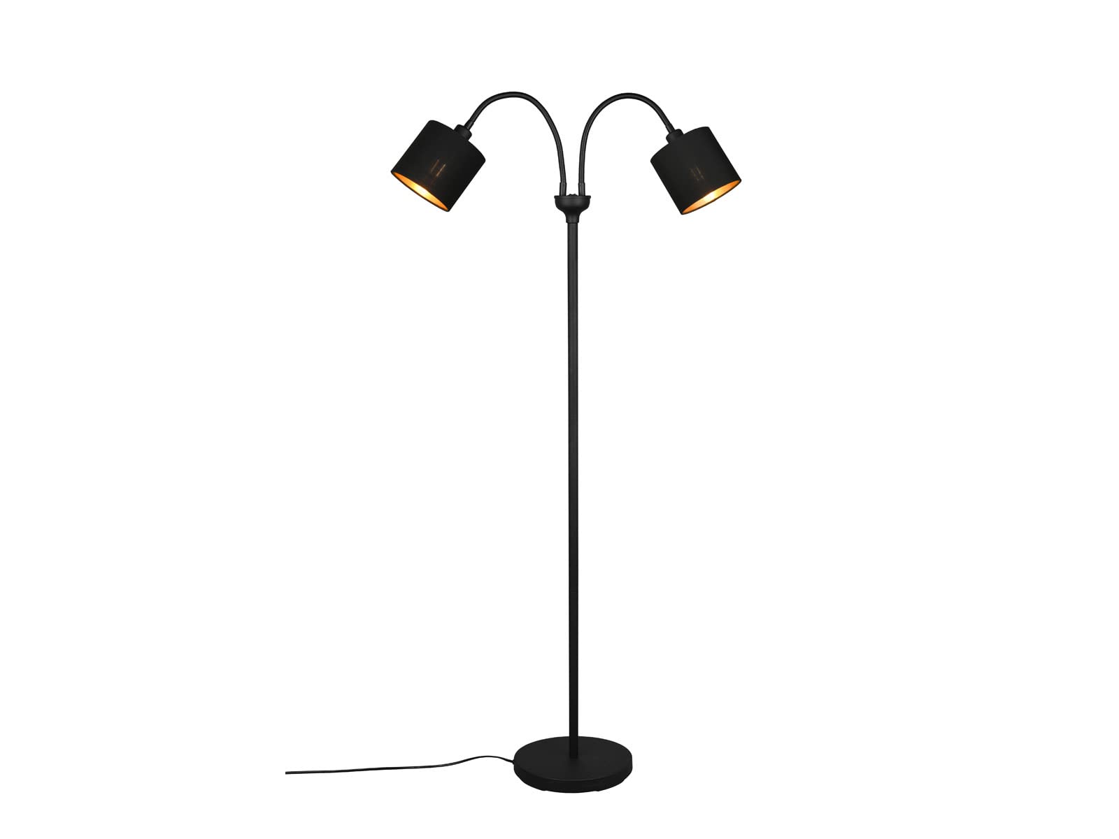 Kleine Stehleuchte 130cm 2-flammig mit Flexarmen, Stoffschirme Schwarz