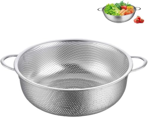31.5CM Escurridor de Verduras Acero Inoxidable, Colador de Cocina Grande, Coladores de Acero Inoxidable Microperforado, con 2 Asas, para Drenar y Enjuagar Verduras, Pasta, Frutas y Arroz