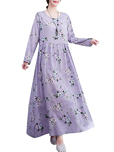 Vestido,Henniu Vestido feminino vintage manga longa estampado Boho casual vestido de férias