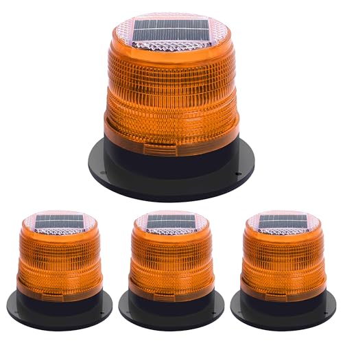 Image of Solar Strobe Warning Light: Strong Magnetic Base Waterproof Traffic Light,Solar Safety Flashing LED Lamp for Construction, Traffic, Factory, Safety Sign, Crane Tower, Boat Navigation (Red)
