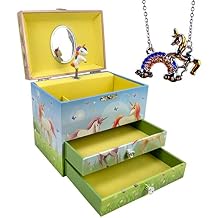 The San Francisco Music Box Company Friendship Magical Unicorn 2 Drawer Musical Jewelry Chest with Rainbow Unicorn Necklace