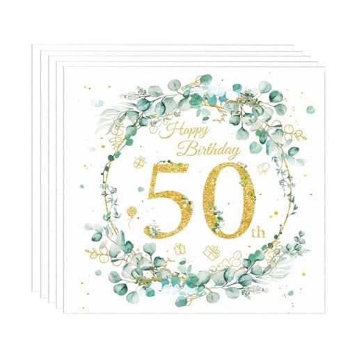 Lot de 40 serviettes en papier pour le 50e anniversaire, décoration de 50e anniversaire homme, vert eucalyptus