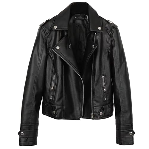 JEKE-DG Women's Blazer Collar Slim Fit Fall Coat Asymmetrical Zip Fashion Coat Jacket Faux Leather Cropped Biker Coats