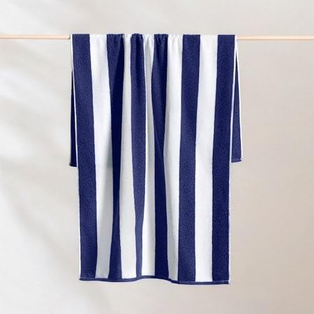 Image of HOME + STUDIO 100% Cotton Towel Used for Hotel Pool /Swimming /Beach /Bath Sheet /Extra Large Size Bath Towel - Pack of 4 - Size 90 CM x 180 CM (36 inch in x 72 inch in) - Blue & White Stripes