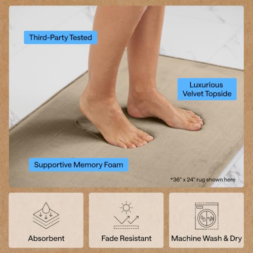 Image of GORILLA GRIP Memory Foam Bath Mat, Soft Absorbent Velvet Bathroom Mats, Durable Dots on Underside, Machine Washable Bathmat, Carpet Rug Room Decor for Shower Tub Floor RV, 36x24 Rugs, Taupe